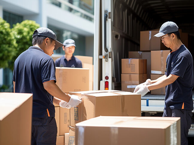 トラックに荷物を積み込む